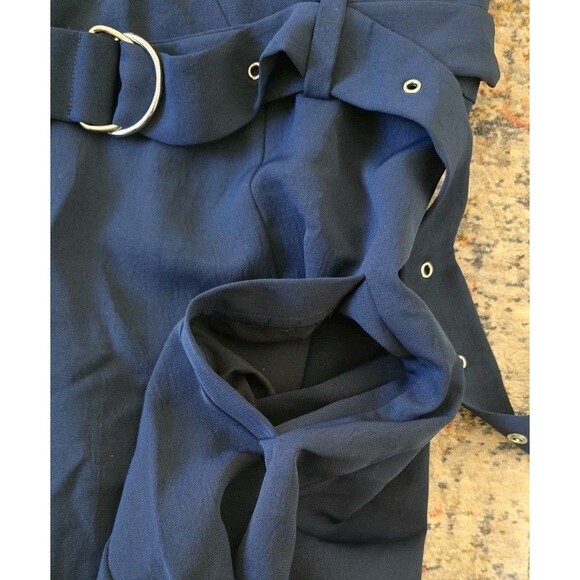 Tibi Twill V-Neck Draped Dress Navy Blue Wrap Asymmetrical Slit Size 8 - Picture 9 of 10